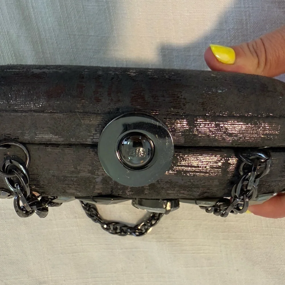 NWOT Rafe New York Minaudière Clutch Purse Graphite Embellished silver black